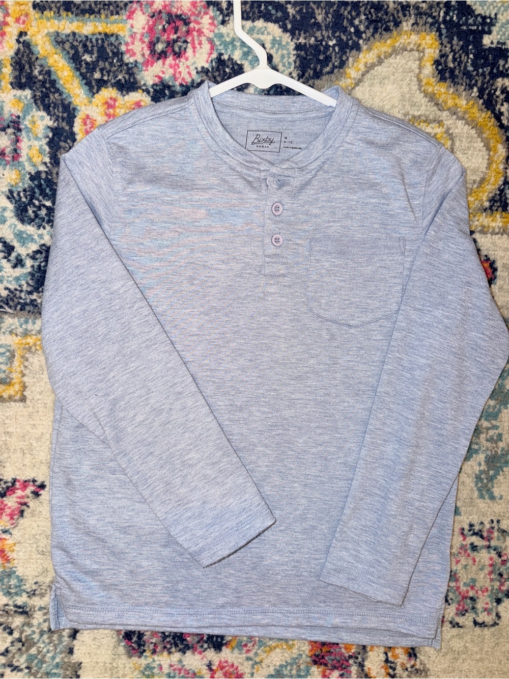 Bixby Nomad Boys Heather Blue Gray Henley Long Sleeve Shirt